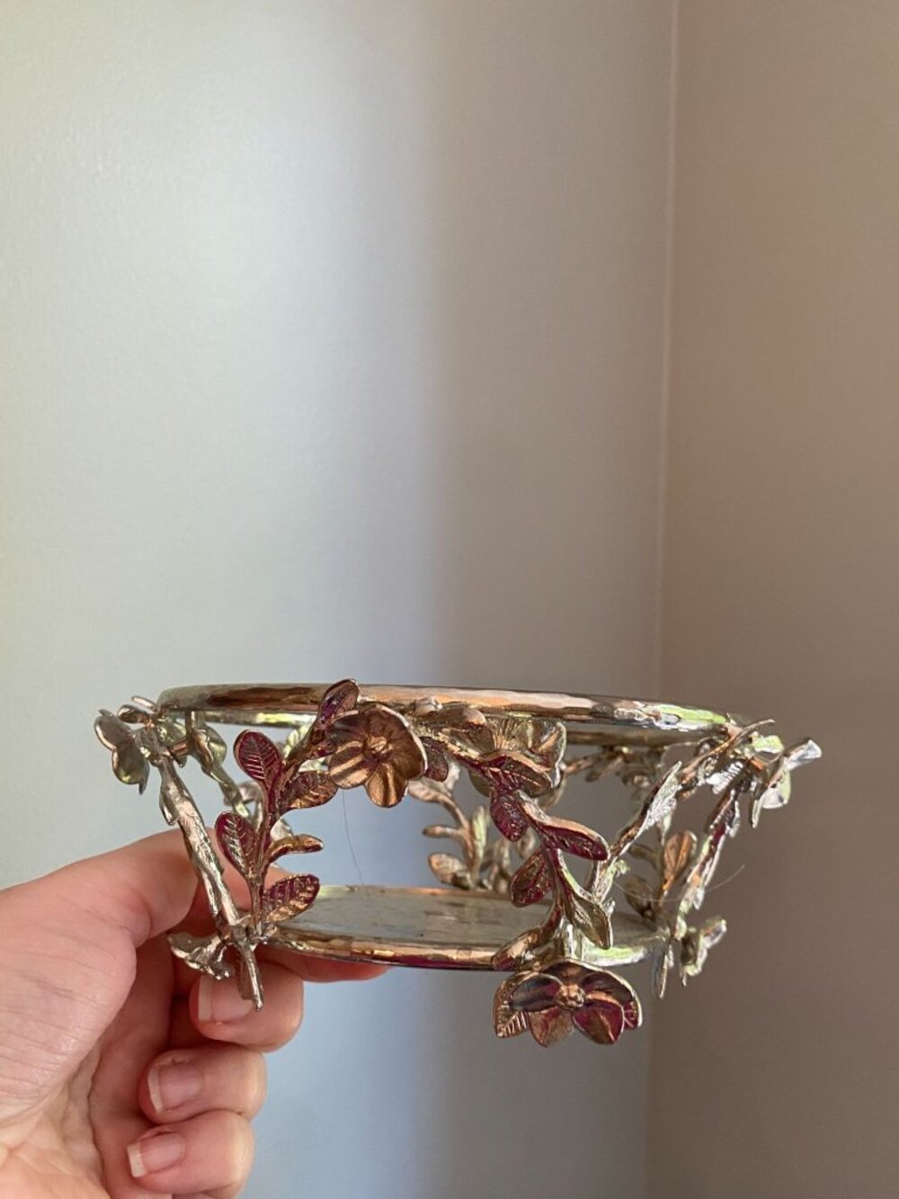Michael Aram Orchid Champagne/Wine Bottle Coaster Hammered Finish Silver Tone